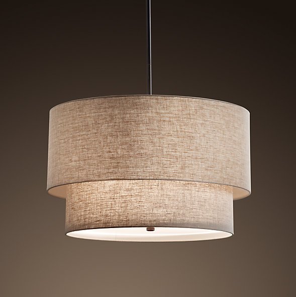 Люстра RH TWO-TIER ROUND Shade Linen Бежево-серый Люстра RH TWO-TIER ROUND Shade Linen Бежево-серый в Орле | Loft Concept