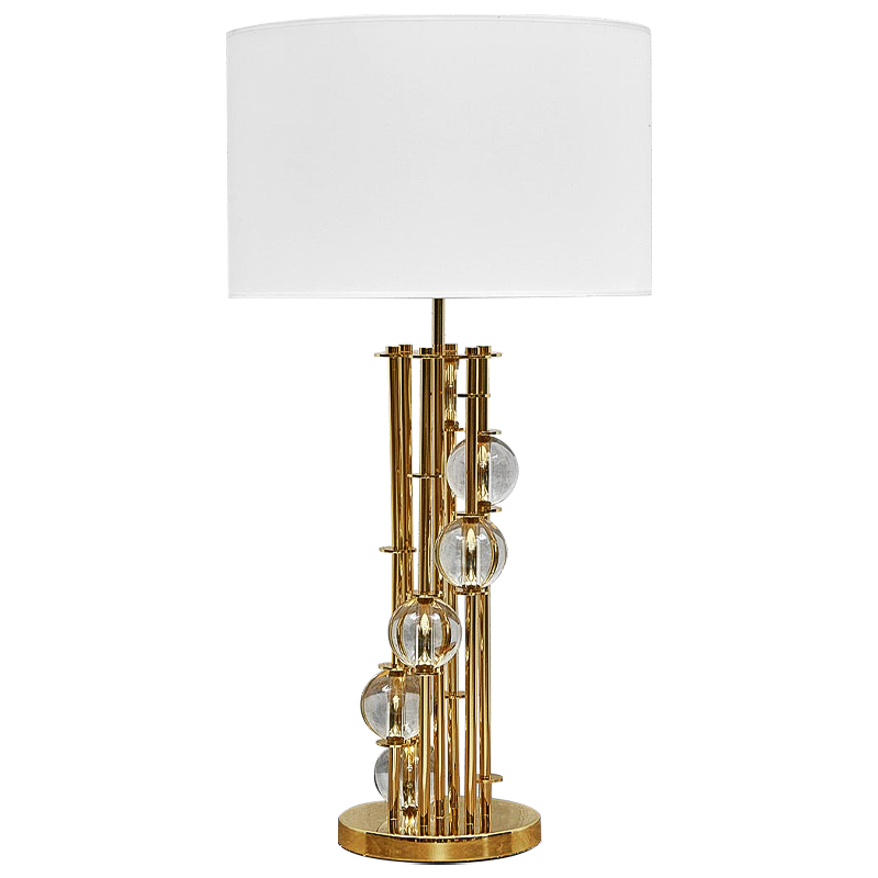Настольная лампа с абажуром и стеклянными шарами Rizwan Lamp Золотой Белый Прозрачное Стекло в Орле | Loft Concept 