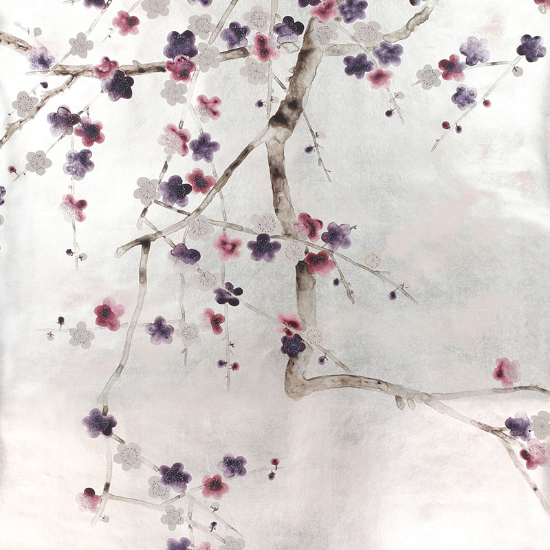 Обои ручная роспись Plum Blossom Colourway SC-228 on Tarnished Silver gilded paper with pearlescent antiquing Обои ручная роспись Plum Blossom Colourway SC-228 on Tarnished Silver gilded paper with pearlescent antiquing в Орле | Loft Concept
