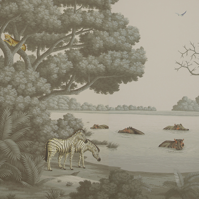 Обои ручная роспись African Savannah Eden on Crystal Grey scenic paper Обои ручная роспись African Savannah Eden on Crystal Grey scenic paper в Орле | Loft Concept
