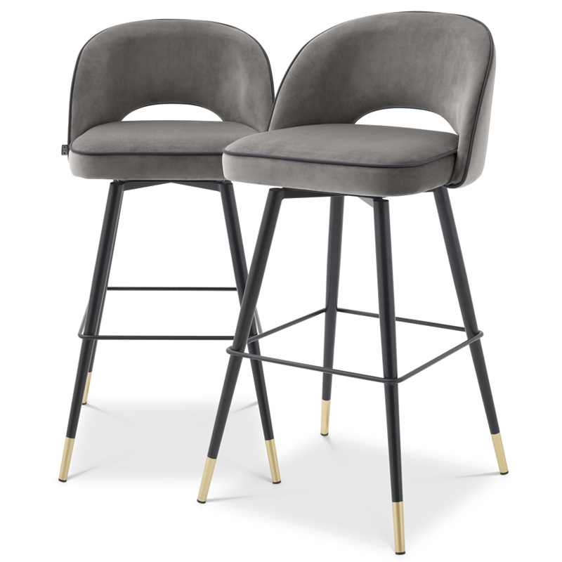 Комплект барных стульев Eichholtz Bar Stool Cliff set of 2 grey Черный Латунь Серый Комплект барных стульев Eichholtz Bar Stool Cliff set of 2 grey Черный Латунь Серый в Орле | Loft Concept