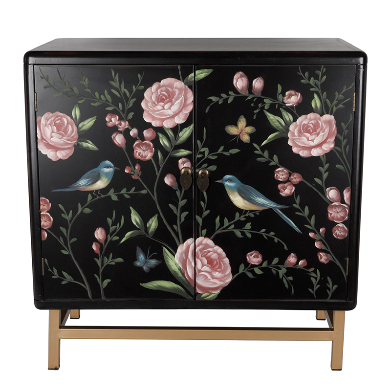 Комод с росписью птицы и цветы Black Chest Of Drawers Peonies Черный Черный Золотой Мульти Комод с росписью птицы и цветы Black Chest Of Drawers Peonies Черный Черный Золотой Мульти в Орле | Loft Concept