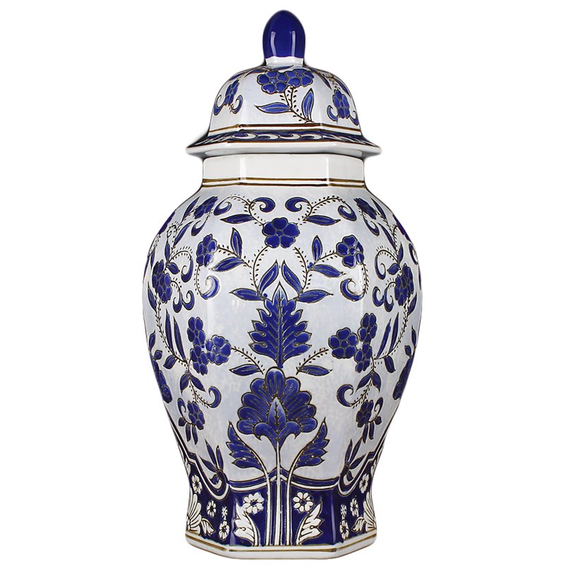 Ваза с крышкой BLUE PATTERN ornament Белый Синий Ваза с крышкой BLUE PATTERN ornament Белый Синий в Орле | Loft Concept