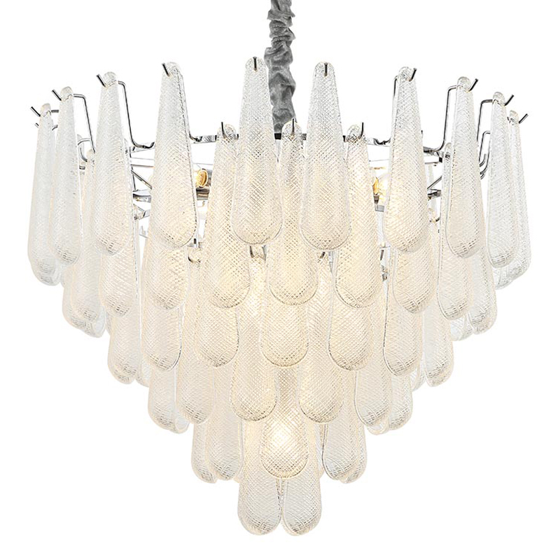 Люстра Textured Glass Drops Chandelier 19 Белый Хром Люстра Textured Glass Drops Chandelier 19 Белый Хром в Орле | Loft Concept