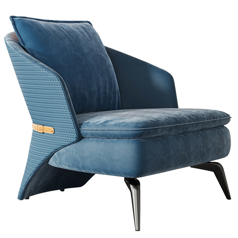 Кресло Albie Armchair Blue Синий Бежевый Темный хром Кресло Albie Armchair Blue Синий Бежевый Темный хром в Орле | Loft Concept