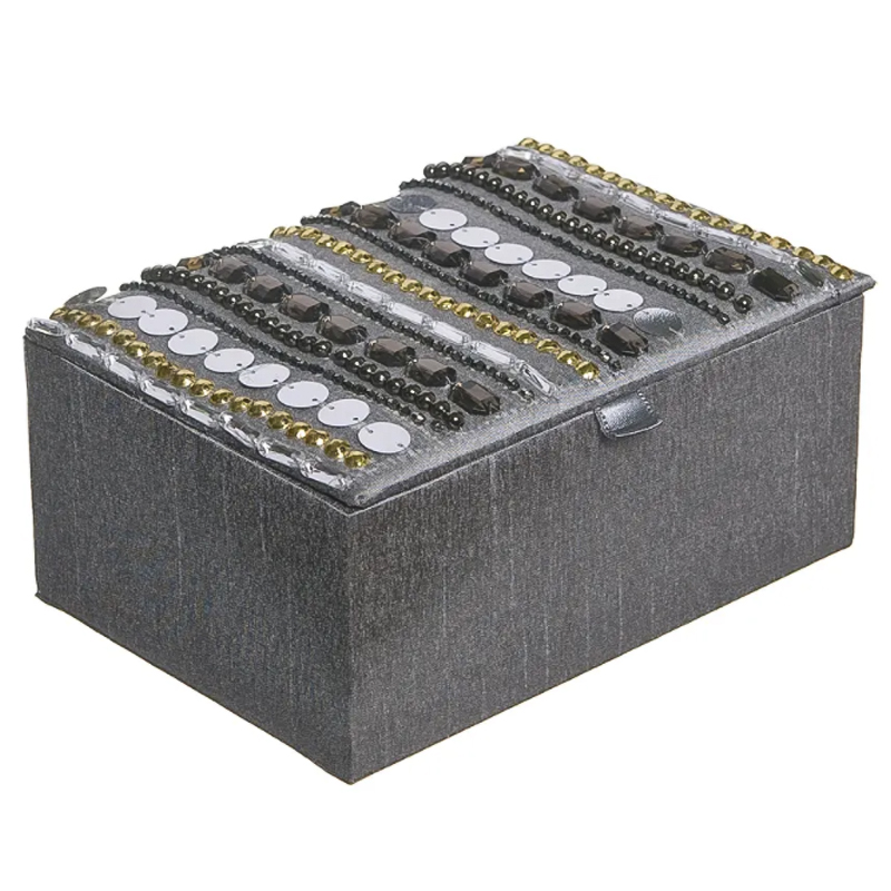 Шкатулка с вышивкой из бисера Kinue Beads Embroidery Box Серебряный Серый Золотой Шкатулка с вышивкой из бисера Kinue Beads Embroidery Box Серебряный Серый Золотой в Орле | Loft Concept