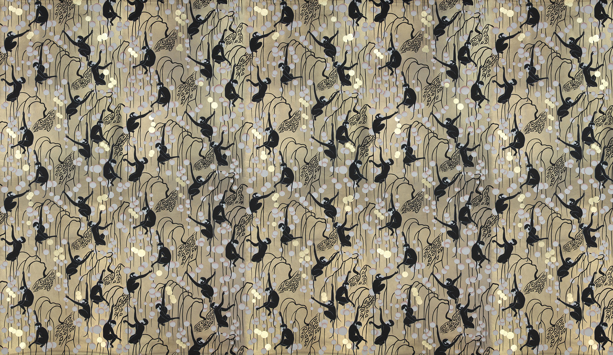 Обои ручная роспись Deco Monkeys Special Colourway on Brushed Gold gilded paper Обои ручная роспись Deco Monkeys Special Colourway on Brushed Gold gilded paper - постер Loft-Concept в Орле