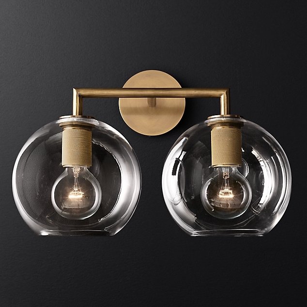 Бра RH Utilitaire Globe Shade Double Sconce Brass Прозрачное Стекло Латунь Бра RH Utilitaire Globe Shade Double Sconce Brass Прозрачное Стекло Латунь в Орле | Loft Concept
