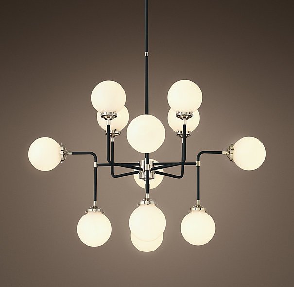 Люстра BISTRO GLOBE MILK GLASS SILVER CHANDELIER 12 Черный Серебряный Белый Люстра BISTRO GLOBE MILK GLASS SILVER CHANDELIER 12 Черный Серебряный Белый в Орле | Loft Concept
