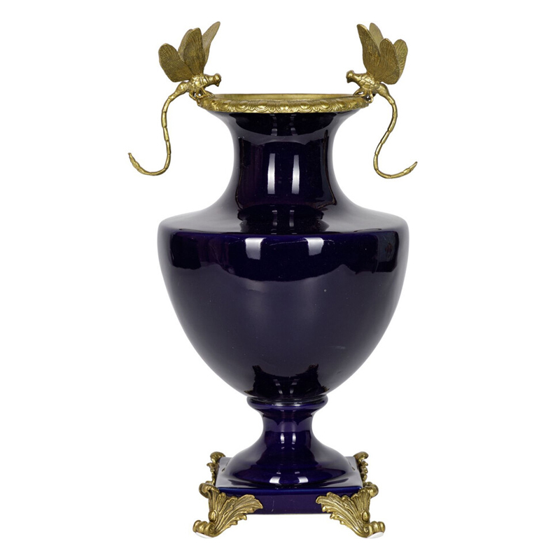 Ваза темно-синего цвета из фарфора с бронзовыми стрекозами Eden Garden porcelain and bronze Темно-синий Бронза Ваза темно-синего цвета из фарфора с бронзовыми стрекозами Eden Garden porcelain and bronze Темно-синий Бронза в Орле | Loft Concept