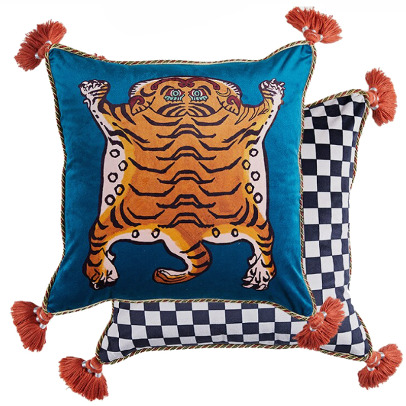 Синяя Подушка Тибетский Тигр TIBETAN TIGER Бежевый Синий Синяя Подушка Тибетский Тигр TIBETAN TIGER Бежевый Синий в Орле | Loft Concept