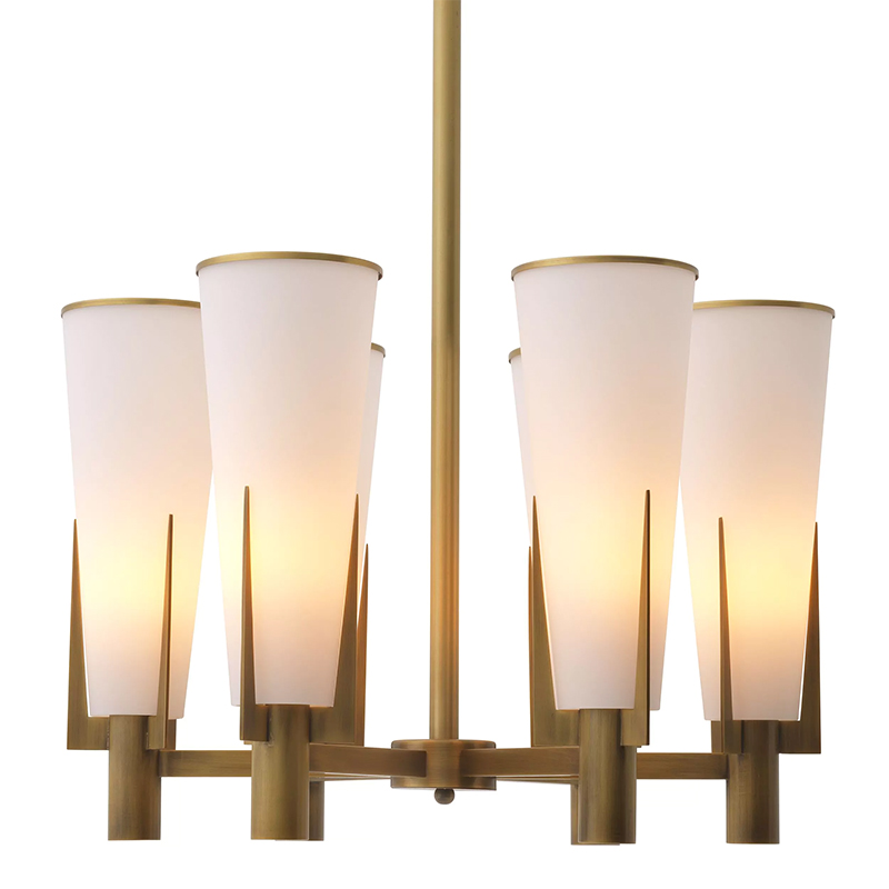 Люстра Eichholtz Chandelier Dino Brass Латунь Белое матовое стекло Люстра Eichholtz Chandelier Dino Brass Латунь Белое матовое стекло в Орле | Loft Concept