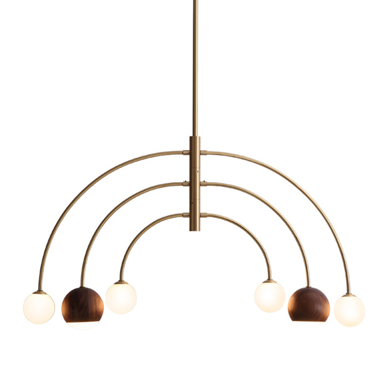 Люстра Wynne Metal Arch Wooden Chandelier Латунь Белое матовое стекло Коричневый Люстра Wynne Metal Arch Wooden Chandelier Латунь Белое матовое стекло Коричневый в Орле | Loft Concept