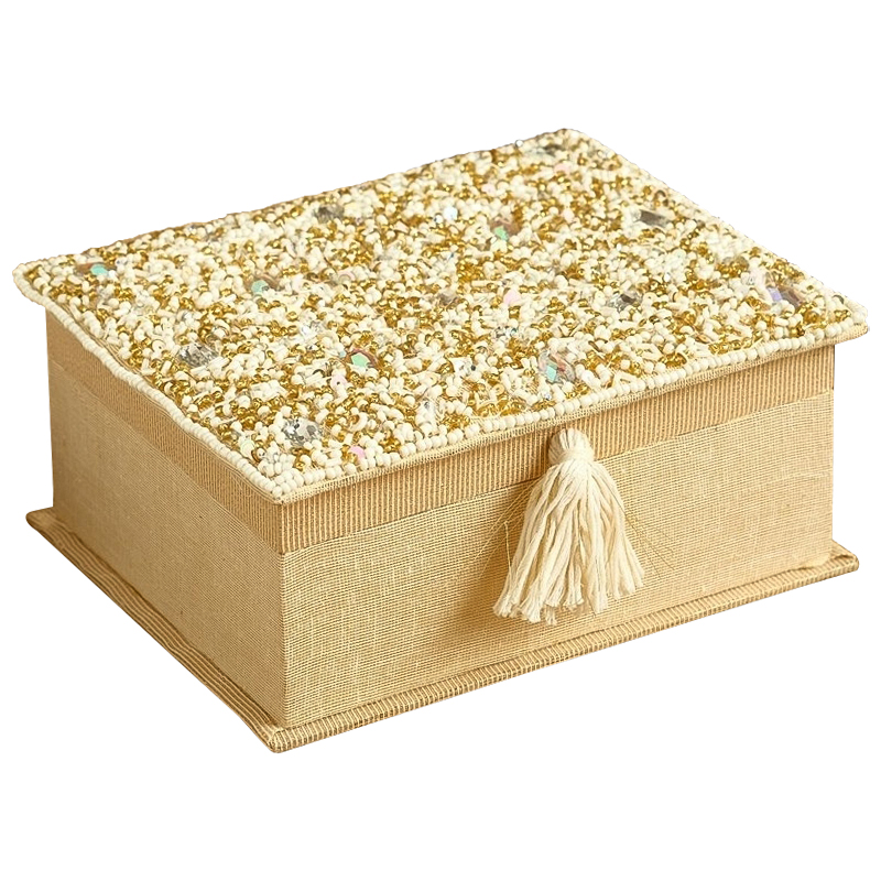 Шкатулка с вышивкой из бисера Odilia Beads Embroidery Box Бежевый Золотой Шкатулка с вышивкой из бисера Odilia Beads Embroidery Box Бежевый Золотой в Орле | Loft Concept