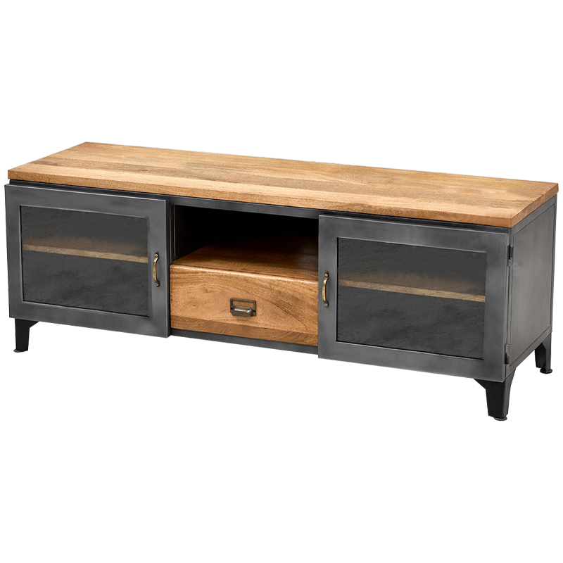 TV-тумба в стиле Лофт Russell TV Stand Латунь Древесина Графитовый TV-тумба в стиле Лофт Russell TV Stand Латунь Древесина Графитовый в Орле | Loft Concept
