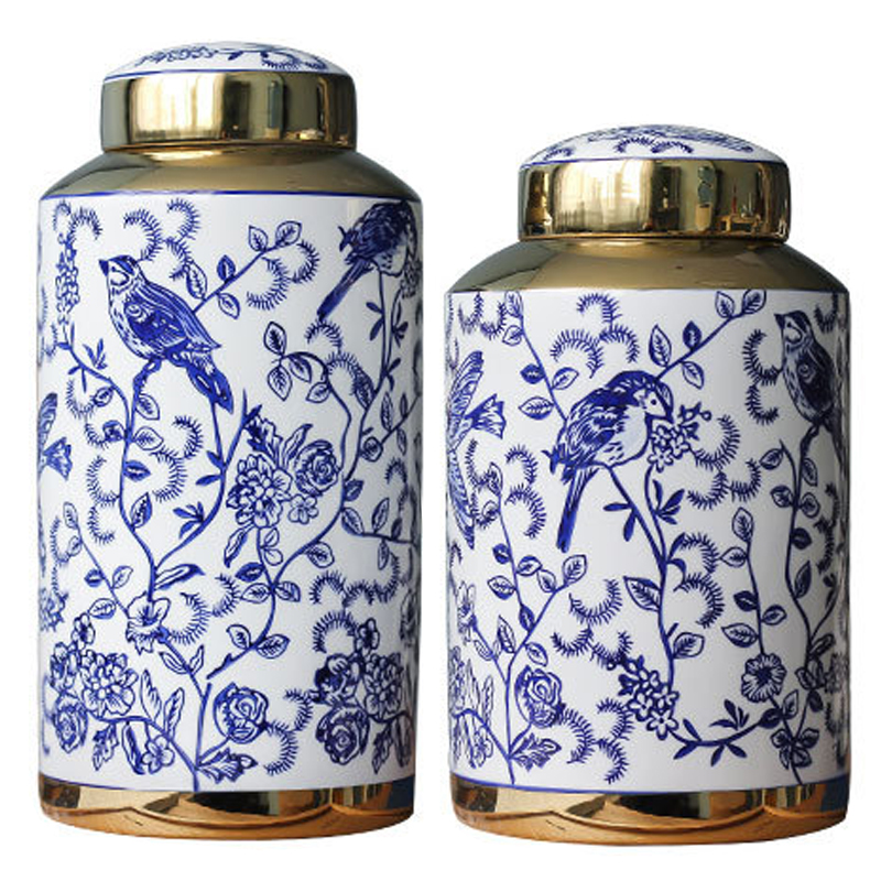 Вазы Ceramic Oriental Blue Ornament Birds Vases Синий Белый Золотой Вазы Ceramic Oriental Blue Ornament Birds Vases Синий Белый Золотой в Орле | Loft Concept