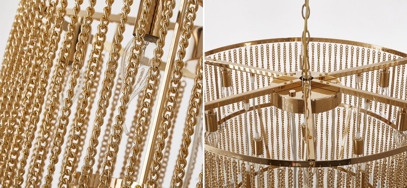 Многоярусная люстра с подвесками из хрусталя на золотых цепочках Goldy - фото №1