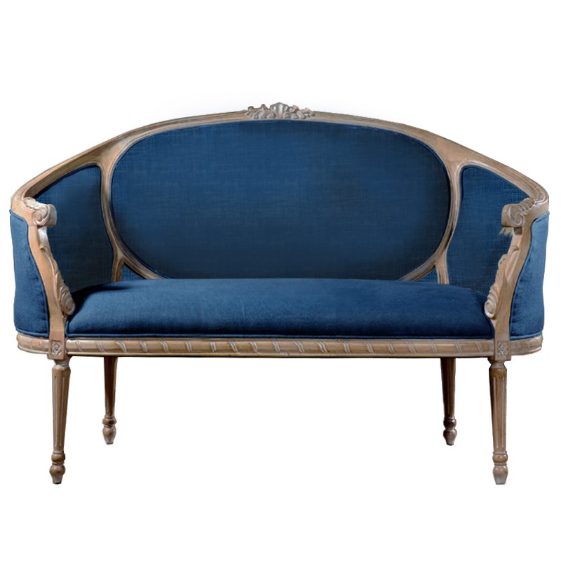 Диван Berjer 2 seat Bench Sofa Синий Дерево Акация Диван Berjer 2 seat Bench Sofa Синий Дерево Акация в Орле | Loft Concept