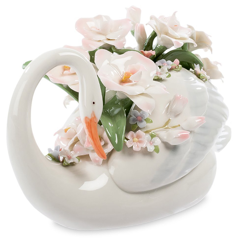 Статуэтка фарфоровая Лебедь с цветами Charming Statuette Белый Розовый Зеленый Оранжевый Статуэтка фарфоровая Лебедь с цветами Charming Statuette Белый Розовый Зеленый Оранжевый в Орле | Loft Concept