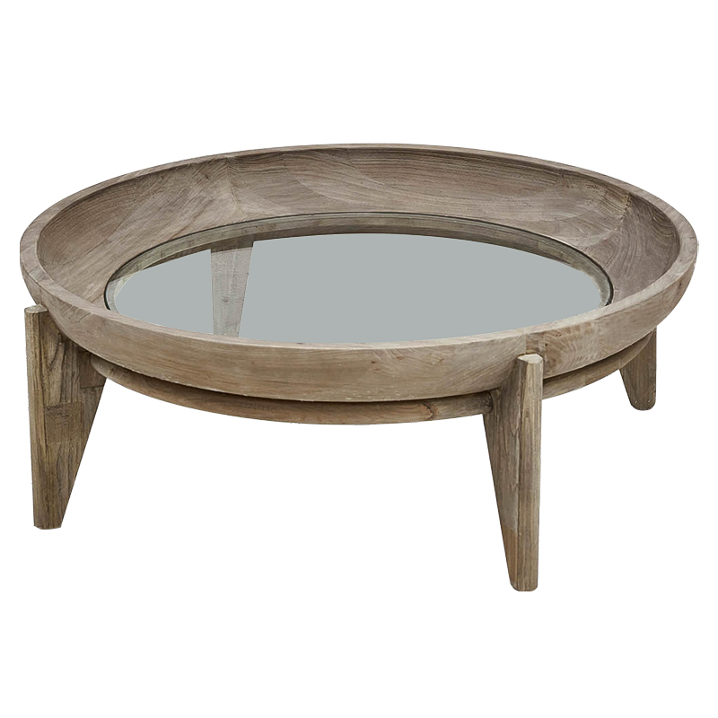 Круглый кофейный стол Imran Round Coffee Table Древесина Прозрачное Стекло Круглый кофейный стол Imran Round Coffee Table Древесина Прозрачное Стекло в Орле | Loft Concept