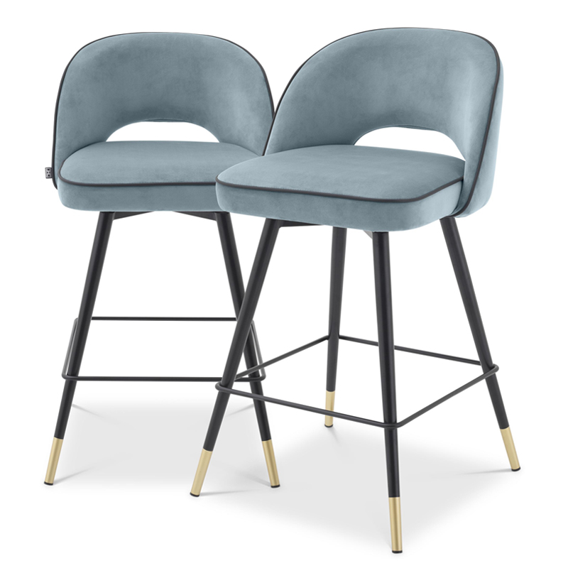 Комплект полубарных стульев Eichholtz Counter Stool Cliff set of 2 blue Голубой пастельный Черный Латунь Комплект полубарных стульев Eichholtz Counter Stool Cliff set of 2 blue Голубой пастельный Черный Латунь в Орле | Loft Concept