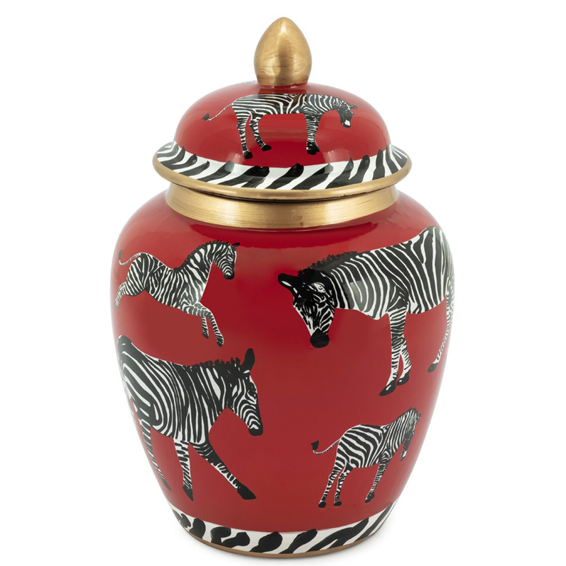 Ваза с крышкой VASE ZEBER URN Черно-белый Красный Ваза с крышкой VASE ZEBER URN Черно-белый Красный в Орле | Loft Concept