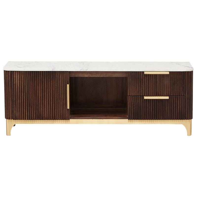 ТВ-тумба Baier Wood TV Stand Латунь Коричневый Белый Мрамор Bianco ТВ-тумба Baier Wood TV Stand Латунь Коричневый Белый Мрамор Bianco в Орле | Loft Concept