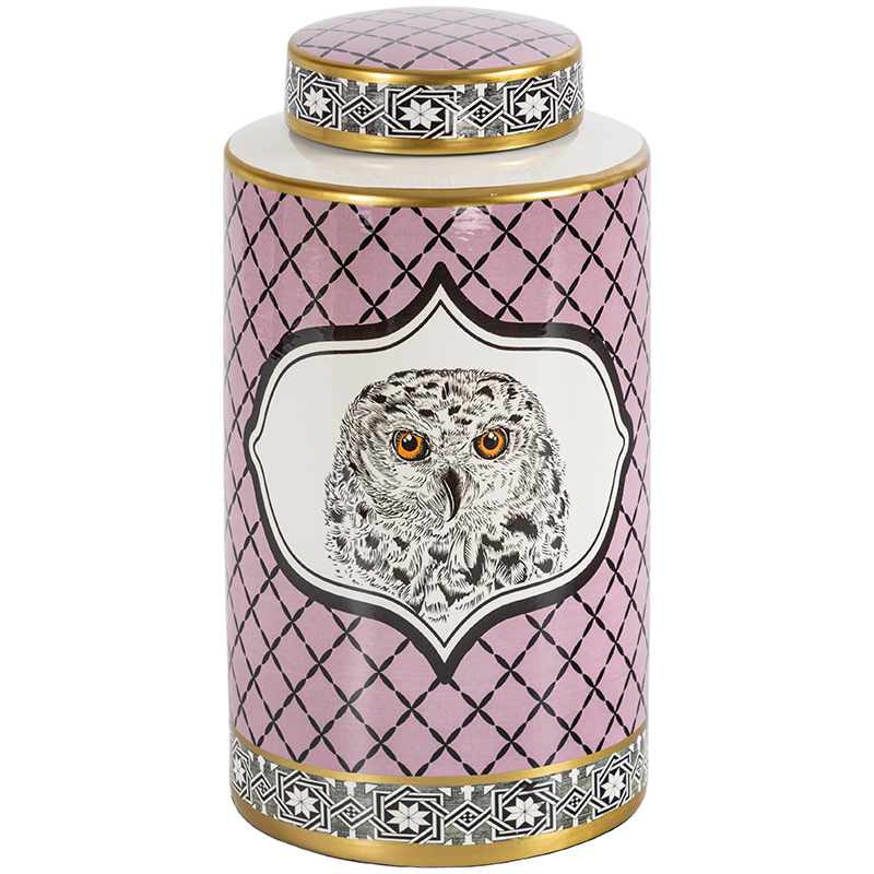 Ваза с крышкой Owl Collection Pink Vase Золотой Розовый Черно-белый Ваза с крышкой Owl Collection Pink Vase Золотой Розовый Черно-белый в Орле | Loft Concept