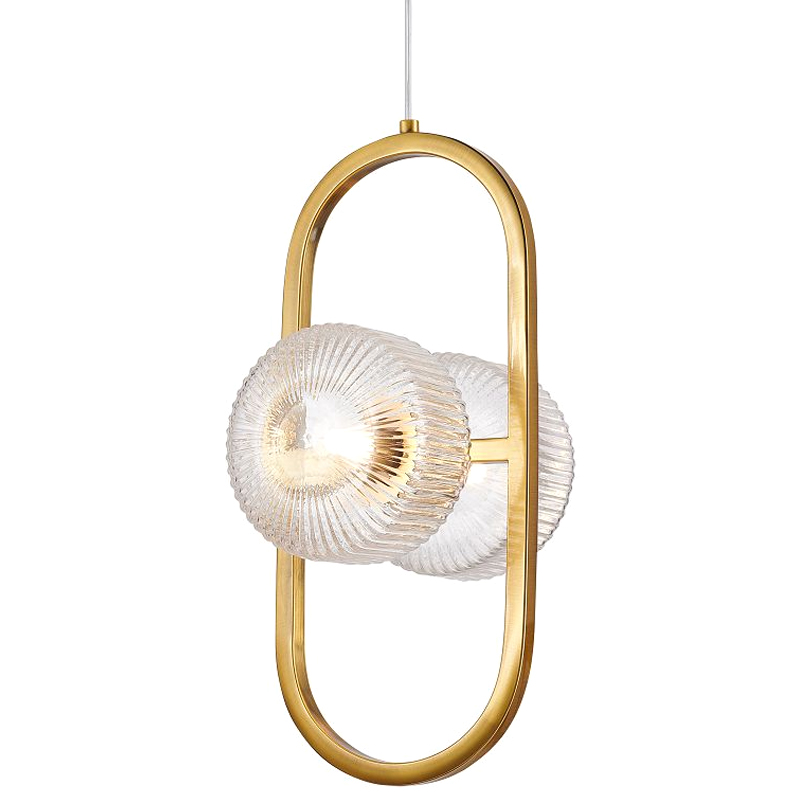 Подвесной светильник с рельефными плафонами Blown Glass Латунь Прозрачный Подвесной светильник с рельефными плафонами Blown Glass Латунь Прозрачный в Орле | Loft Concept