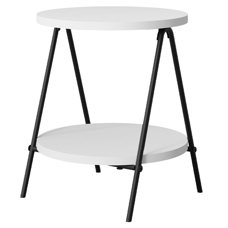 Стол приставной с 2-мя круглыми белыми столешницами ESSEL SIDE TABLE WHITE Белый Черный Стол приставной с 2-мя круглыми белыми столешницами ESSEL SIDE TABLE WHITE Белый Черный в Орле | Loft Concept