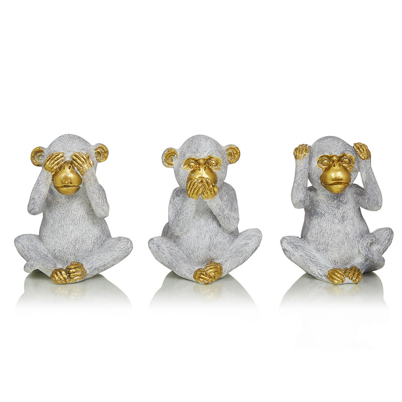 Комплект из 3-х статуэток Three Monkeys Серый Золотой Комплект из 3-х статуэток Three Monkeys Серый Золотой в Орле | Loft Concept