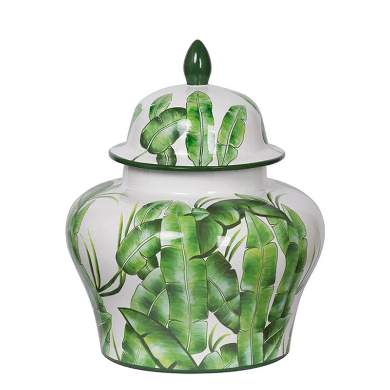 Ваза с зелёными листьями и крышкой Vase Green Leaves Белый Зеленый Ваза с зелёными листьями и крышкой Vase Green Leaves Белый Зеленый в Орле | Loft Concept