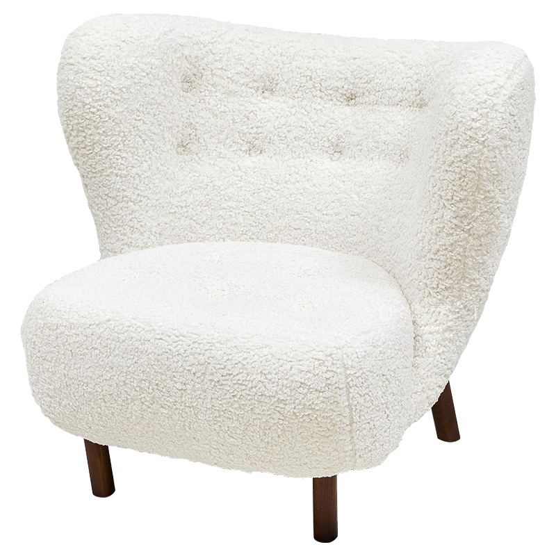 Дизайнерское кресло Boucle Neve White Armchair с обивкой букле и ножками из массива ясеня Белый Коричневый Дизайнерское кресло Boucle Neve White Armchair с обивкой букле и ножками из массива ясеня Белый Коричневый в Орле | Loft Concept