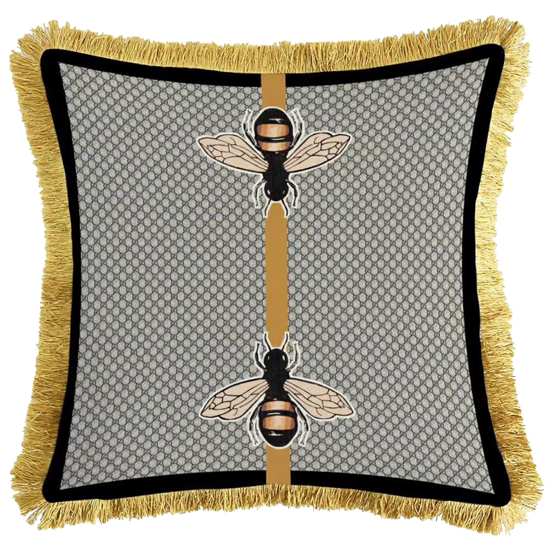 Декоративная подушка Cтиль Gucci Two Bees Серый Золотой Горчичный Декоративная подушка Cтиль Gucci Two Bees Серый Золотой Горчичный в Орле | Loft Concept