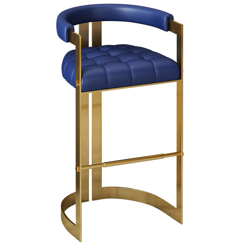 Стул барный Jonah Bar Stool Экокожа Металл Золотой Синий Стул барный Jonah Bar Stool Экокожа Металл Золотой Синий в Орле | Loft Concept