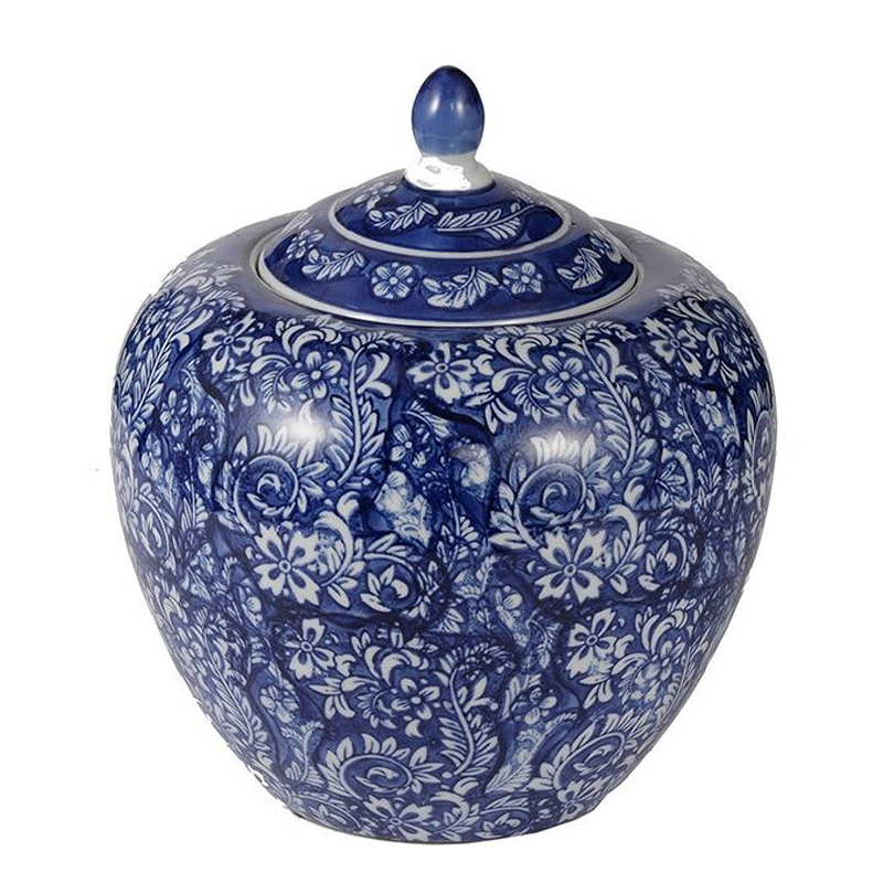 Ваза округлой формы с синей росписью и цветочным узором Blue & White Ornament Белый Синий Ваза округлой формы с синей росписью и цветочным узором Blue & White Ornament Белый Синий в Орле | Loft Concept