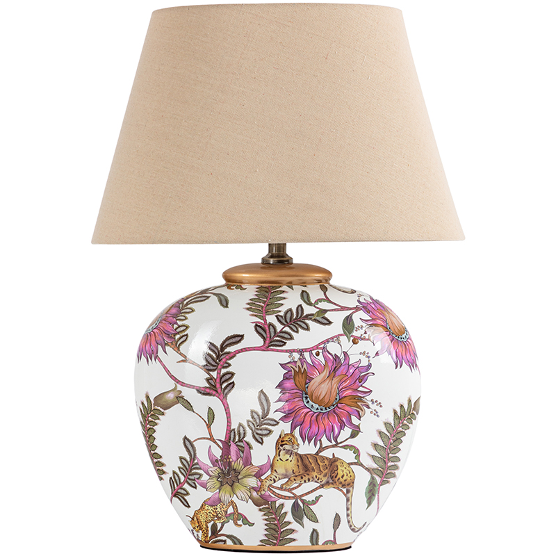 Настольная лампа с абажуром Leopard Flowers Lampshade Бежевый Белый Розовый Настольная лампа с абажуром Leopard Flowers Lampshade Бежевый Белый Розовый в Орле | Loft Concept
