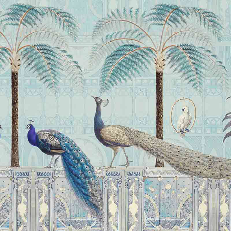 Обои ручная роспись Chinoiserie Birds Palace Sapphire  в Орле | Loft Concept 