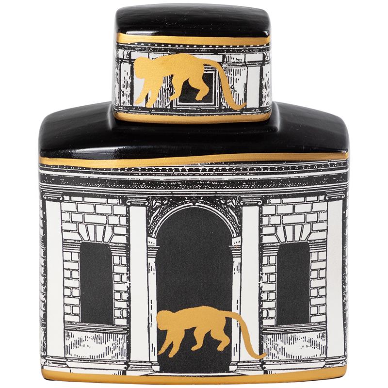 Декоративная ваза с крышкой Old Town Vase Black White Золотой Черно-белый Декоративная ваза с крышкой Old Town Vase Black White Золотой Черно-белый в Орле | Loft Concept