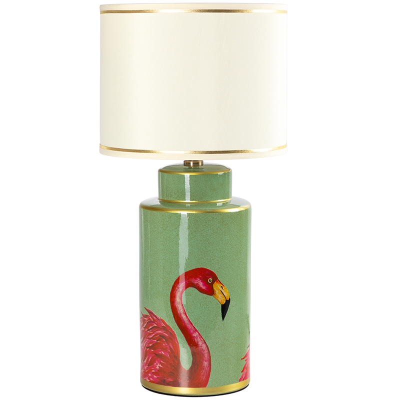 Настольная лампа Flamingos Green Lampshade Зеленый Розовый Бежевый Настольная лампа Flamingos Green Lampshade Зеленый Розовый Бежевый в Орле | Loft Concept