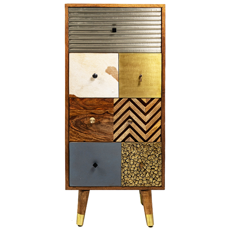 Высокий комод Handmade Wooden Furniture Коричневый Серебряный Золотой Синий Высокий комод Handmade Wooden Furniture Коричневый Серебряный Золотой Синий в Орле | Loft Concept