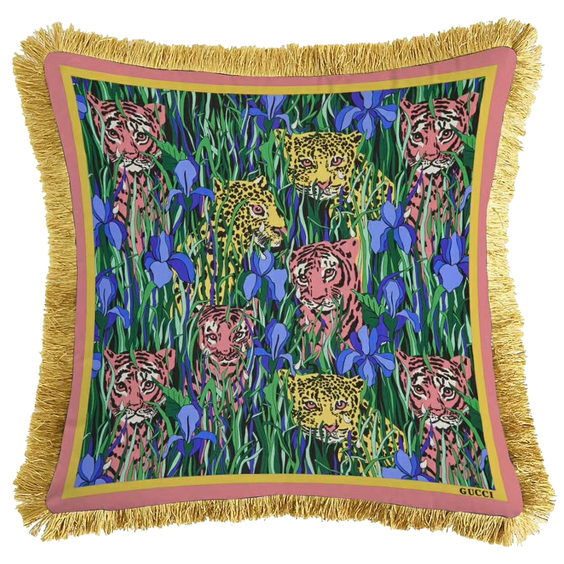 Декоративная подушка Cтиль Gucci Tigers And Irises Мульти Золотой в Орле | Loft Concept 