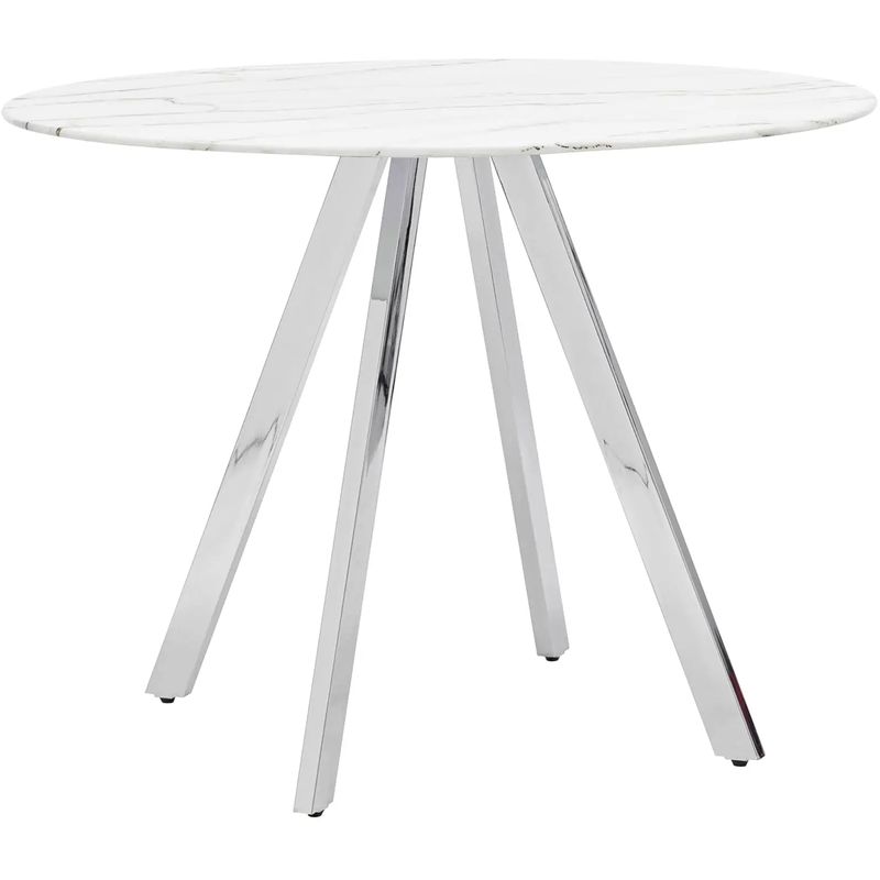 Стол обеденный Iving круглый столешница мрамор ножка хром Белый Мрамор Bianco Серебряный Стол обеденный Iving круглый столешница мрамор ножка хром Белый Мрамор Bianco Серебряный в Орле | Loft Concept