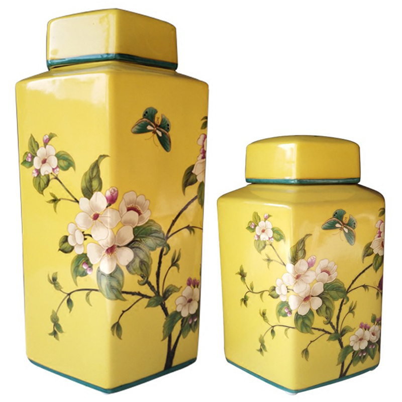Ваза с крышкой Ceramic Yellow Garden Vase Желтый Бирюзовый Мульти Ваза с крышкой Ceramic Yellow Garden Vase Желтый Бирюзовый Мульти в Орле | Loft Concept