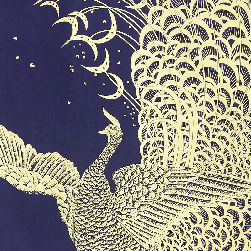 Обои ручная роспись в стиле Арт-деко Whistler Peacocks Colourway SC-100 on Empire Blue dyed silk  в Орле | Loft Concept 
