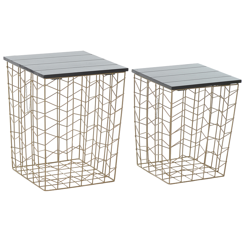 Комплект из приставных столов Wire Basket Side Table Золотой Черный Комплект из приставных столов Wire Basket Side Table Золотой Черный в Орле | Loft Concept