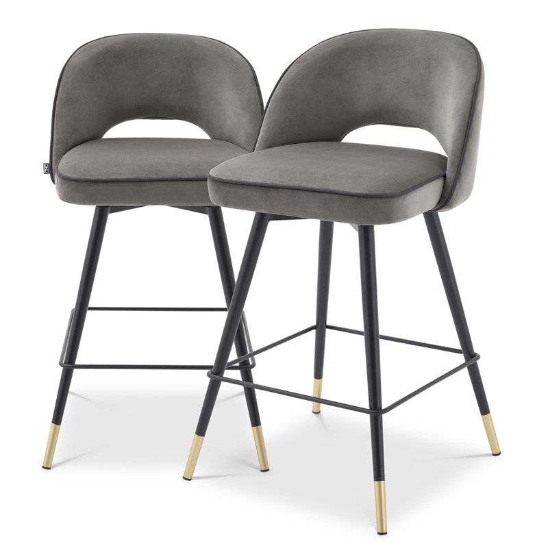 Комплект полубарных стульев Eichholtz Counter Stool Cliff set of 2 grey Серый Черный Латунь Комплект полубарных стульев Eichholtz Counter Stool Cliff set of 2 grey Серый Черный Латунь в Орле | Loft Concept