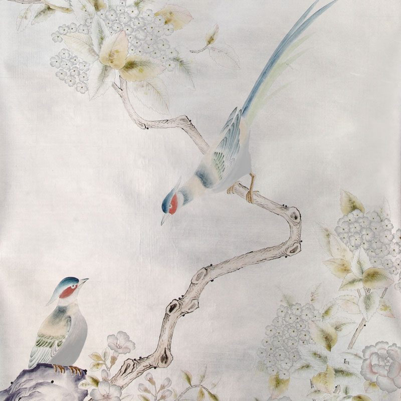 Обои ручная роспись Japanese Garden Special Colourway on Ocean Silver gilded silk Обои ручная роспись Japanese Garden Special Colourway on Ocean Silver gilded silk в Орле | Loft Concept