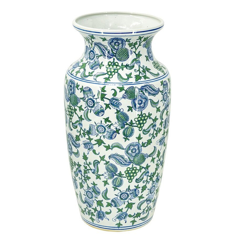 Ваза с зелено-голубым цветочным узором на белом фоне 61 см Blue & White Ornament Белый Синий Зеленый Ваза с зелено-голубым цветочным узором на белом фоне 61 см Blue & White Ornament Белый Синий Зеленый в Орле | Loft Concept