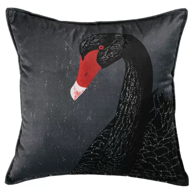 Декоративная подушка Black Swan II Cushion Черная Черный Серый Красный в Орле | Loft Concept 